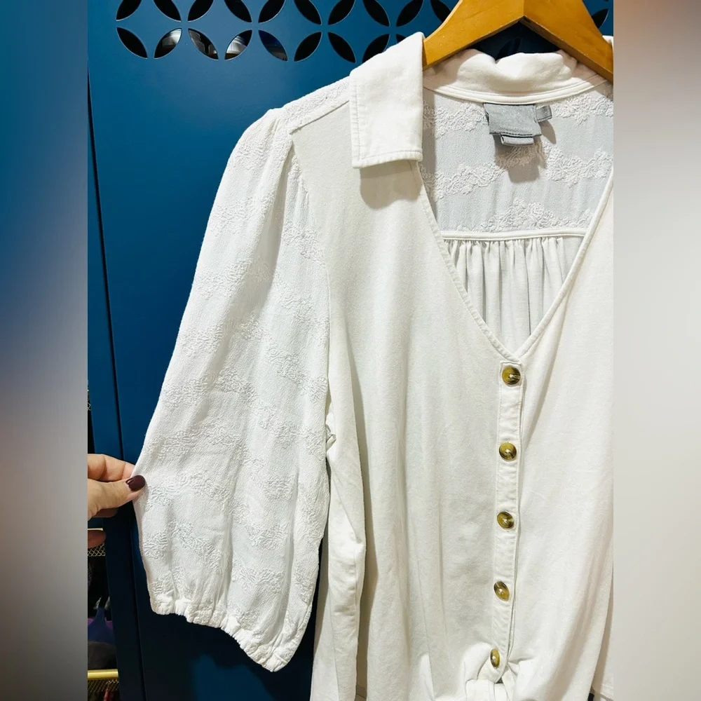Anthropologie Vanessa Virginia Lorena White Tie-Front Boho Blouse Boho Size L